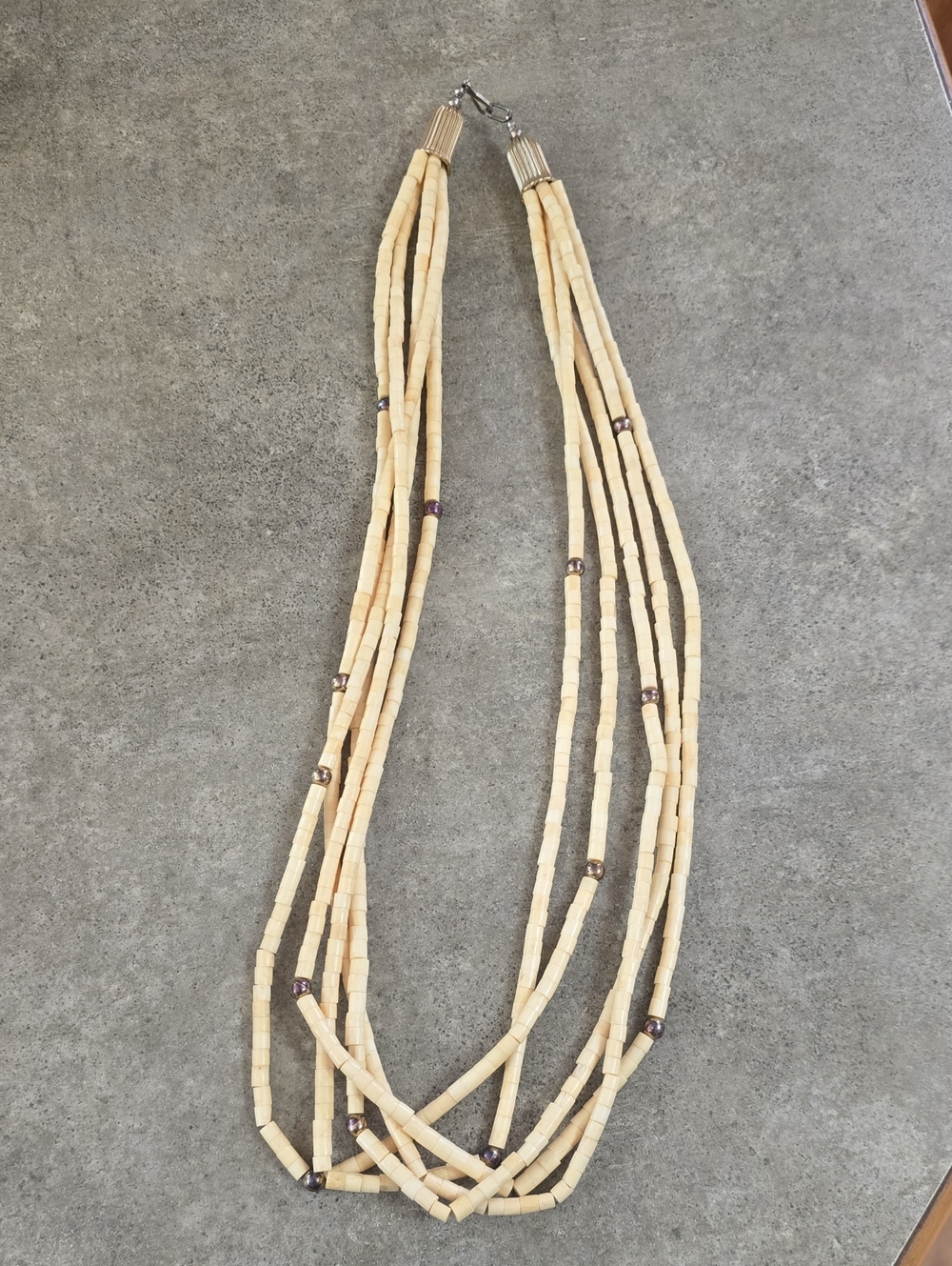 Vintage Heishi Shell Multi-Strand Necklace With Beads- Women Jewelry 16"